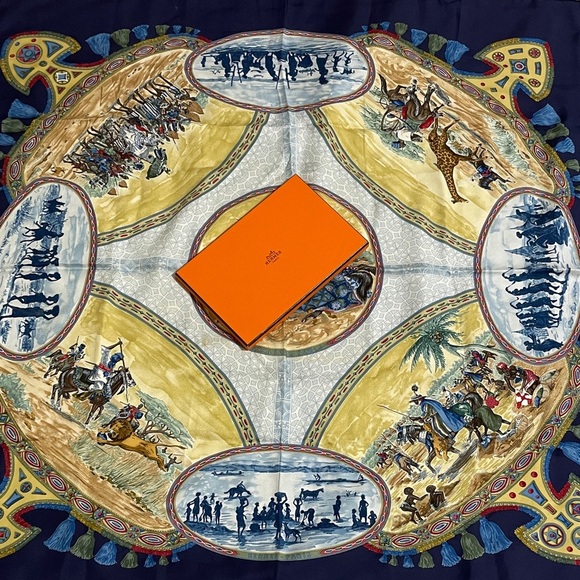 Hermes Accessories - Hermès Silk Scarf with Historical Print